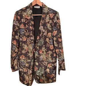 Vintage Metallic Floral Jacquard Tapestry Jacket Size M Whimsigoth Fairy Grunge